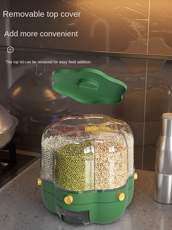 Frascos rotatable para cereais a granel barris de arroz recipientes domésticos separados selados insectproof tanque de arroz cozinha caixa de armazenamento