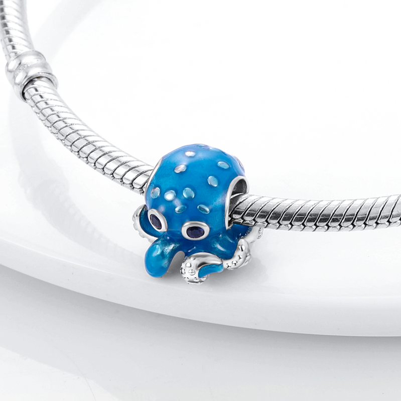 Charms Plata de Ley 925 azul pulpo SeaTurtle cangrejo océano serie Charms apto para Pandora 'pulsera Original S925 colgante de delfín