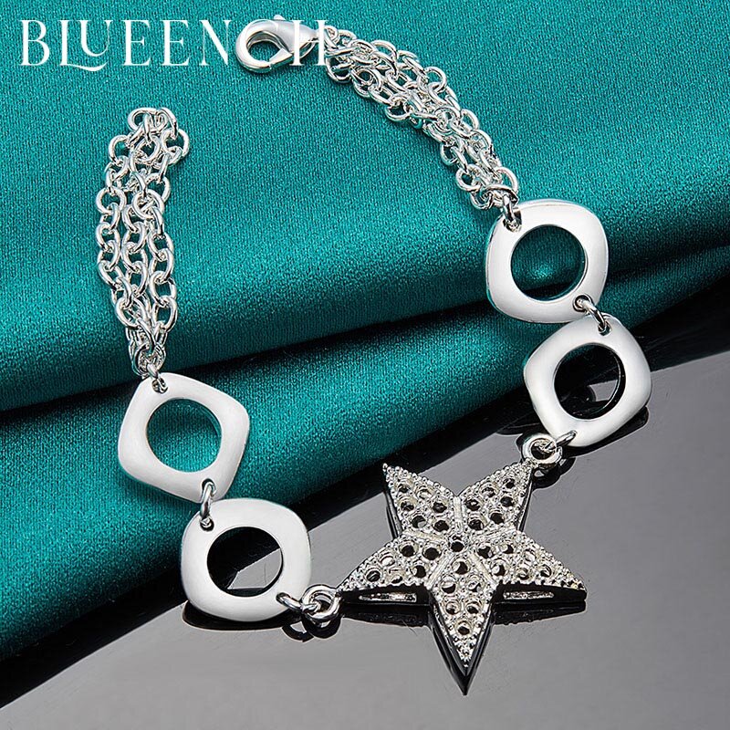 Blueench-pulsera de plata de ley 925 con forma de estrella hueca para mujer, brazalete romántico con forma de estrella
