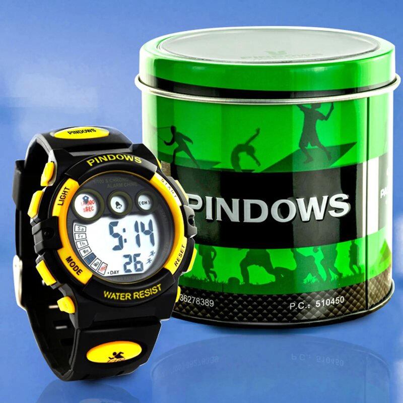 PINDOWS-reloj deportivo Digital para niños y niñas, pulsera con alarma de fecha automática, resistente al agua hasta 30M, con LED, estilo militar