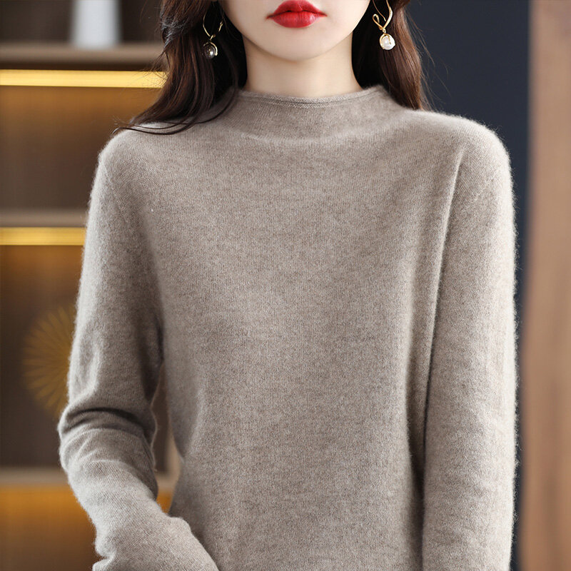 Fall/Winter First-Line Ready-To-Wear Hemmed Half-Turtleneck Sweater, Women's Pure Wool Sweater, Bottoming Inside