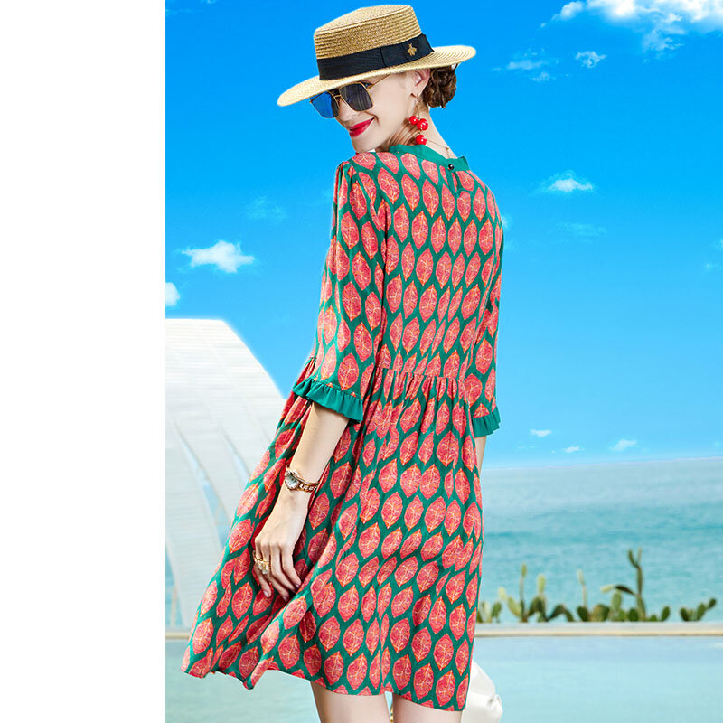 Autunno Boho Print Mulberry Silk Beach Maxi Dress 2022 Casual Vintage 5XL Size abiti donna Elegant Party Vestidos