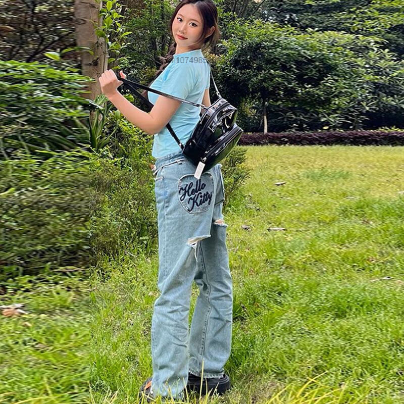 Hallo Kitty Jeans y2k ästhetische Streetwear-Hose mit hoher Taille für Frauen Mädchen lässige Cargo hose koreanische gerade Hose baggy pjs