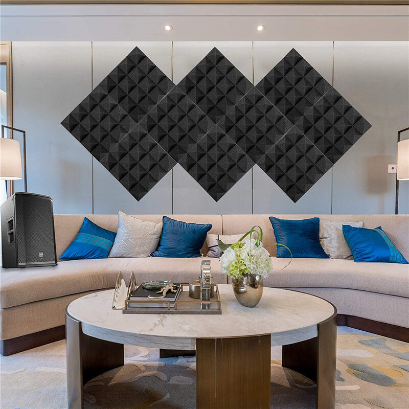 250x250x50mm 12/24Pack Studio Acoustic Soundproof Foam Pyramid Sound Absorption Treatment Panel Tile Wedge Protective Sponge