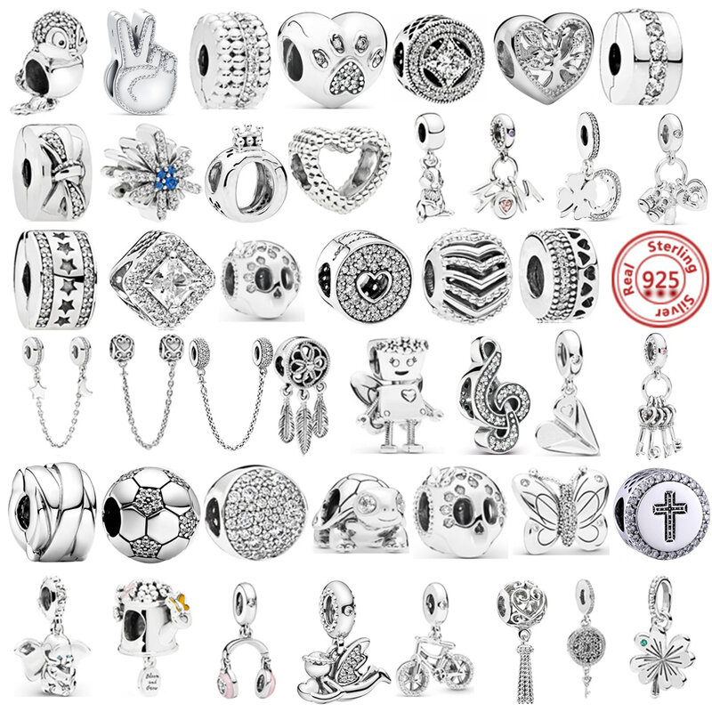 Nouvelle chaîne de sécurité en argent 925, plume classique, étoile, lune, perle de bricolage, Bracelet à breloques Pandora Original, pendentif, bijoux de mode pour femmes