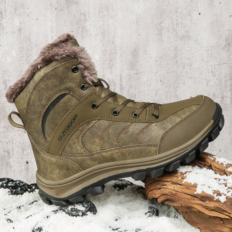 Bottes d'hiver en cuir imperméables pour hommes, chaussures de randonnée, Super chaudes, tactiques militaires, chasse, extérieur, grande taille, 40-48