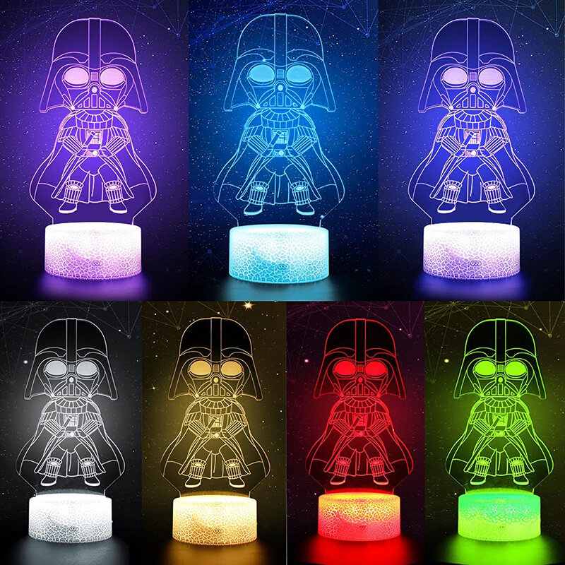 ห้องนอนเด็กอะนิเมะ Mandalorian Yoda เด็ก3D LED Night Light Star Wars Grogu 7สี Nightlight โคมไฟตั้งโต๊ะ Home Decor xmas ของขวัญ