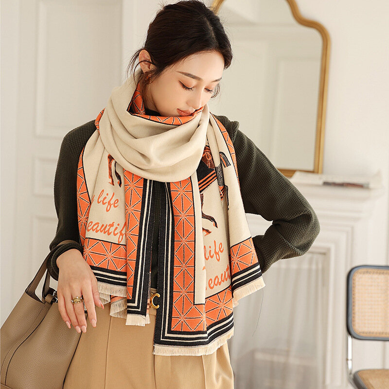 Bufanda de Cachemira de diseñador para Mujer, chal de marca de lujo, coreano, mantiene el calor, Invierno
