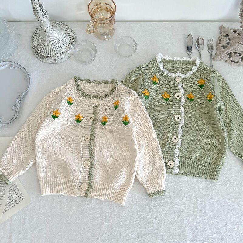 Baby Girls Knitted Flowers Rompers Infant Baby Girls Long Sleeve Cardigan Toddler Baby Girls Knit Rompers Clothes