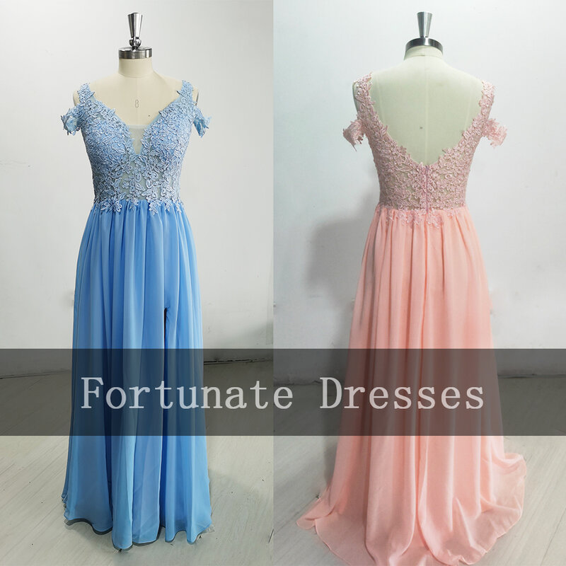 Fortunate Side Split Bridesmaid Dresses Off Shoulder Appliques Party Gowns Chiffon Wedding Guest Maid Of Honor Dress Custom Made
