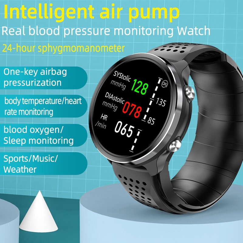 Do dokładnego pomiaru ciśnienia krwi pompy powietrza inteligentny zegarek duża czcionka temperatura ciała tętno IP67 wodoodporny Smartwatch