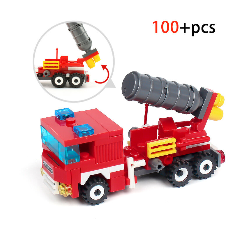 Figuras de acción de bombero, juguetes de ladrillos para niños, 348 piezas Bomberos 4 en 1, camiones, coches, helicópteros, barcos, bloques de construcción, ciudad