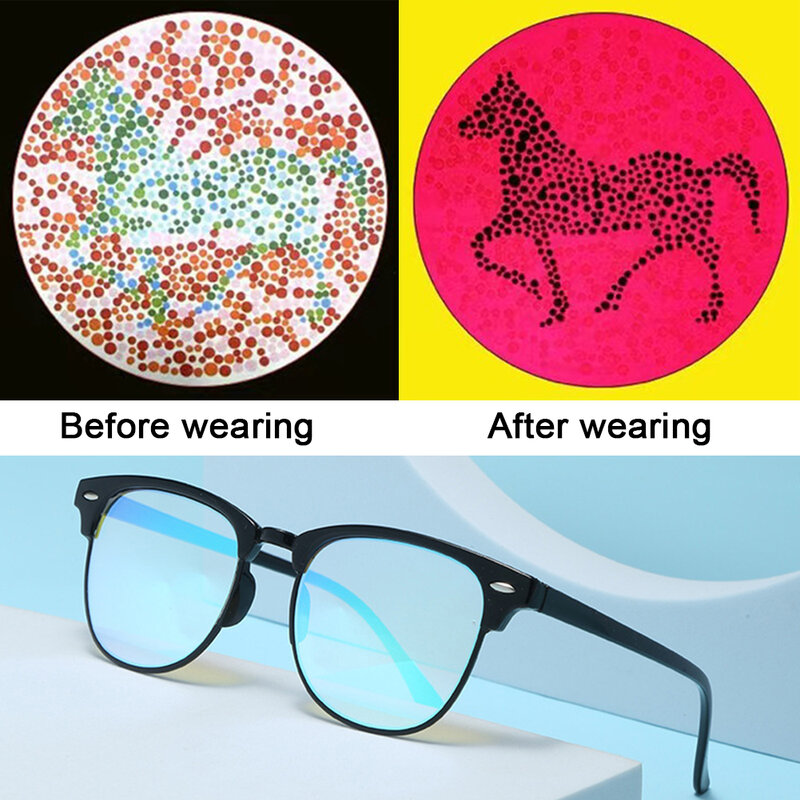 Kacamata untuk Orang dengan Warna Merah-hijau Buta Daltonisme dan Kelemahan Warna Setengah Bingkai Lensa Pelapis Dua Sisi