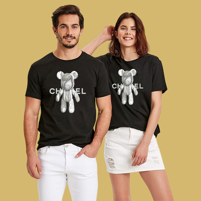 2023 Camiseta De Algodão De Luxo Amantes De Alta Qualidade Combinando Roupas Marca Urso Imprimir Manga Curta Das Mulheres Dos Homens Camiseta Unisex Tops