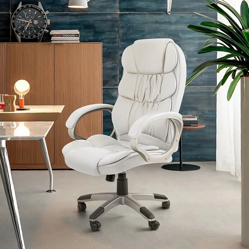 Chaise de Bureau Ergonomique en Cuir à Dossier Haut pour Ordinateur, Support Lombaire, Baume Doux