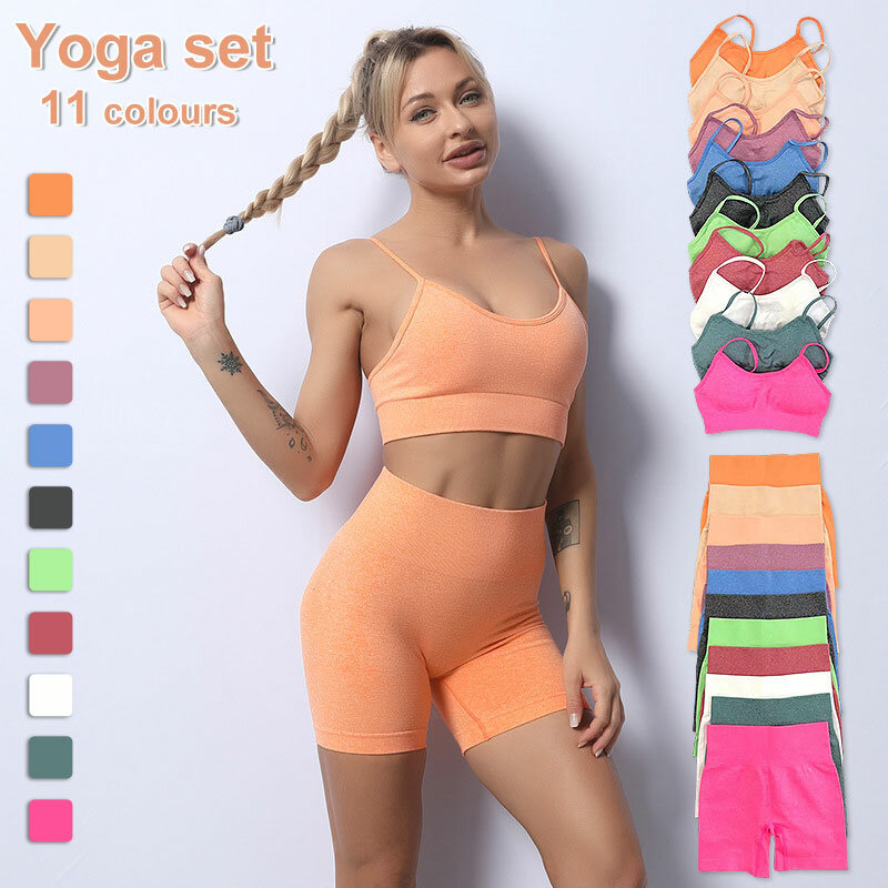 Naadloze Vrouwen Yoga Set Workout Shirts Sport Broek Bra Gym Suits Fitness Shorts Crop Top Hoge Taille Running Leggings Sport sets