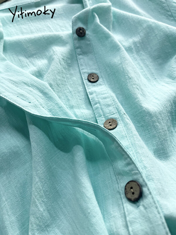 Camisas con botones de S-5XL para mujer, blusas de lino y algodón de gran tamaño, informales, holgadas, lisas, de manga enrollable, color blanco, para verano y otoño