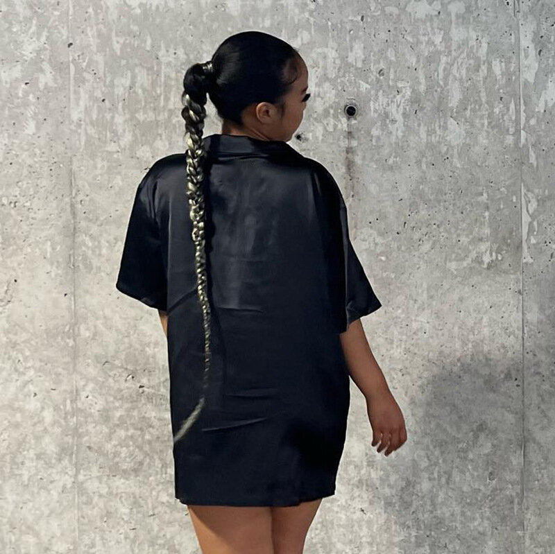 Wishyear 2022 Schwarz Button Up Kurzarm Blusen für Frauen Mode Streetwear Baggy Shirts Graphic Tees y2k Kleidung