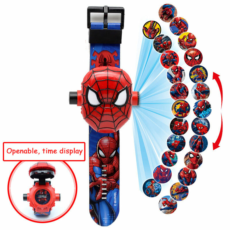 Disney Cartoon Children Spider-man Watch 3D Projection Cartoon Superheroes Iron Man Digital Watches Children's Watch Toy Gifts