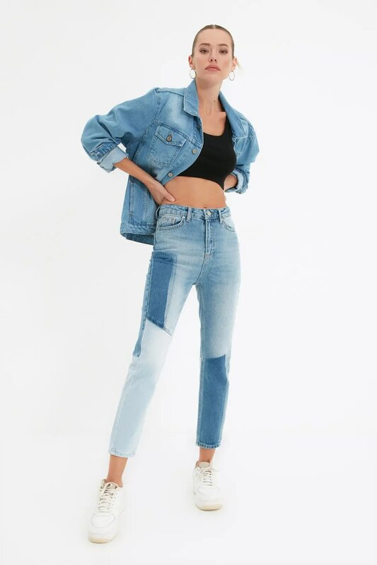 Trendyol con Jeans High Bel Mom Color Block