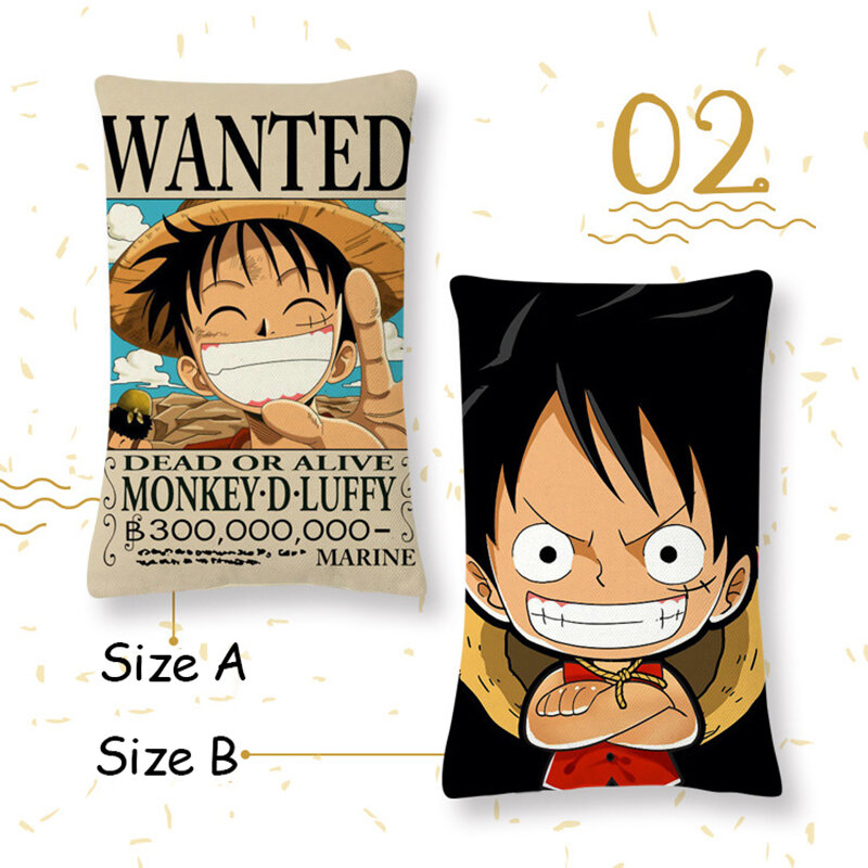 Funda de almohada con estampado de Anime de One Piece, funda de almohada de doble cara de 60x40CM, Luffy Zoro, decoración para el hogar, funda de cojín para sofá, accesorios de almohada