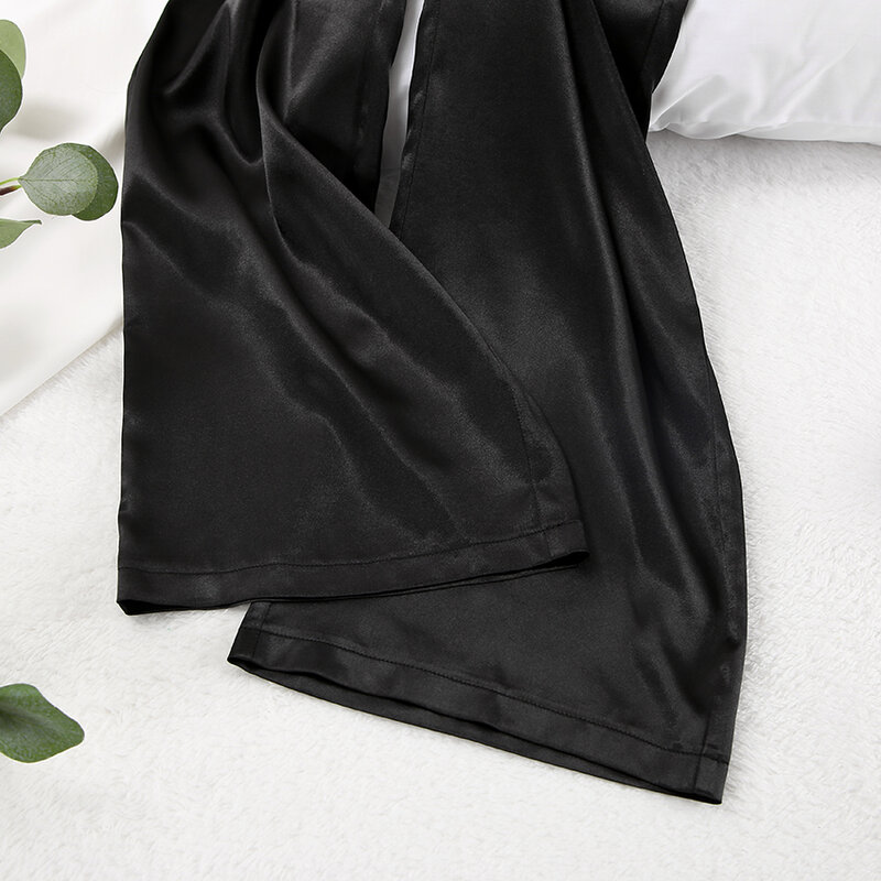 Hiloc preto cetim pijamas feminino pijama cinta espaguete sem costas conjuntos com calças definir mulher 2 peças ternos de calças sexy homewear