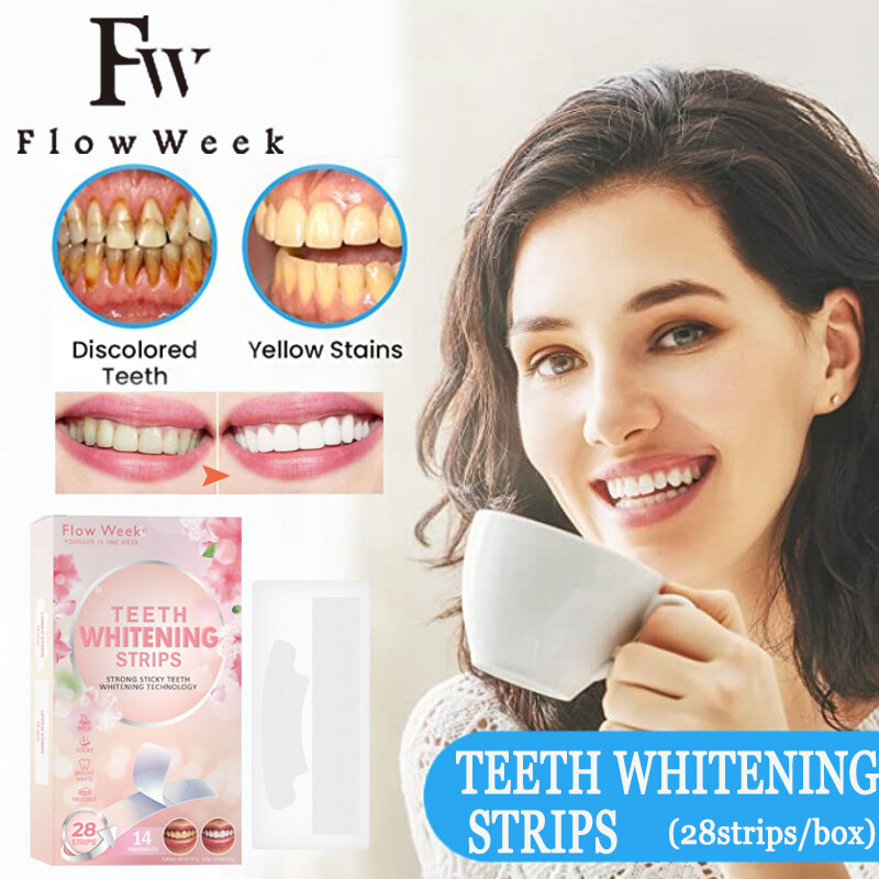 Flow Week Dentes branqueamento Faixa Tiras de dentes brancos Esmalte seguro para dentes mais brancos Sensibilidade Tiras de clareamento livre Kit Oral Care