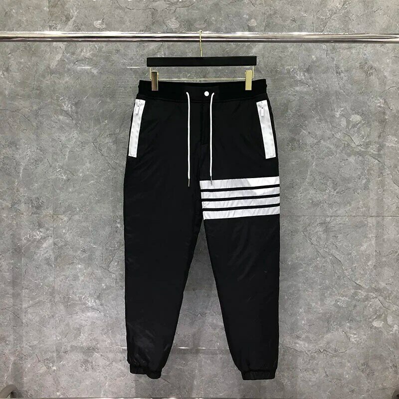 TB THOM Down Sweatpants Men Winter Casual Sports Trousers Panelled Tracksuit Bottoms Mens Jogger Track TB Thicked Pants