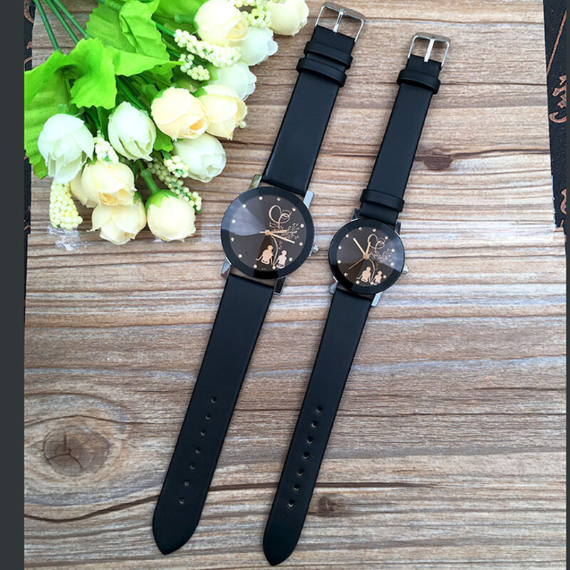 Jam tangan pasangan siswa romantis, jam tangan kuarsa Analog kulit Untuk pasangan wanita atau Pria, satu buah hadiah Reloj Mujer Hombre baru