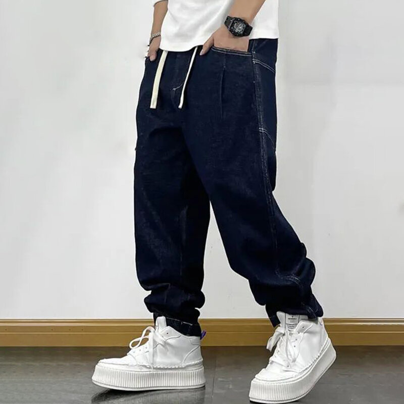 American Tooling-pantalones vaqueros de cintura elástica para hombre, pantalón holgado de gran tamaño, estilo Harem, tendencia de empalme