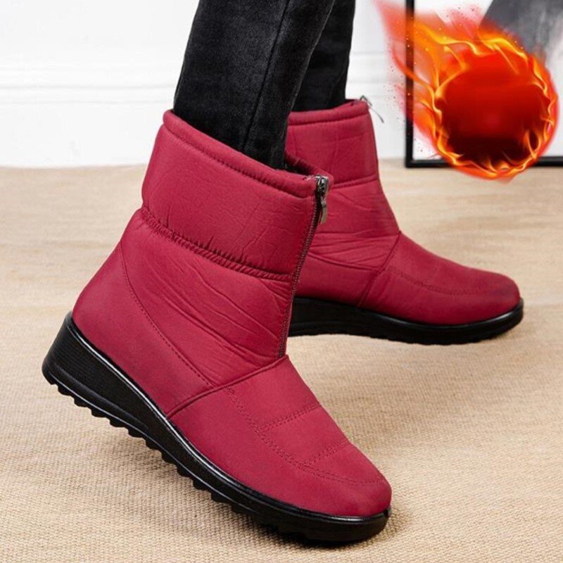 Женские ботинки, модная зимняя обувь, женская водонепроницаемая обувь для женщин, ботинки на молнии, женская зимняя обувь на плоской подошв...