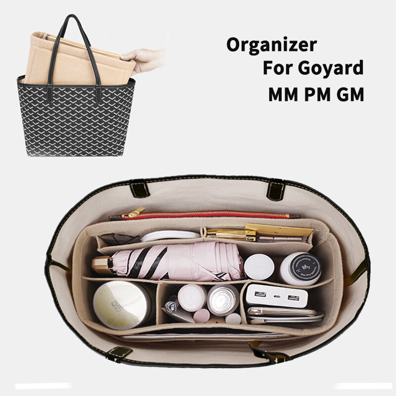 Organizador de inserção de feltro para goyad gm pm mini shopper saco, bolsa de viagem de bolsa de luxo das mulheres bolsa interna, sacos de forro cosméticos shaper