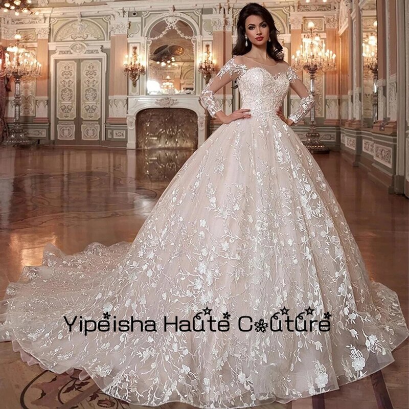 Yipeisha Elegant Sweetheart Ball Gowns Applique Sweep Train 2022 New Arrived Full Sleeve Bridal Gowns Lace Up Robe De Mariée
