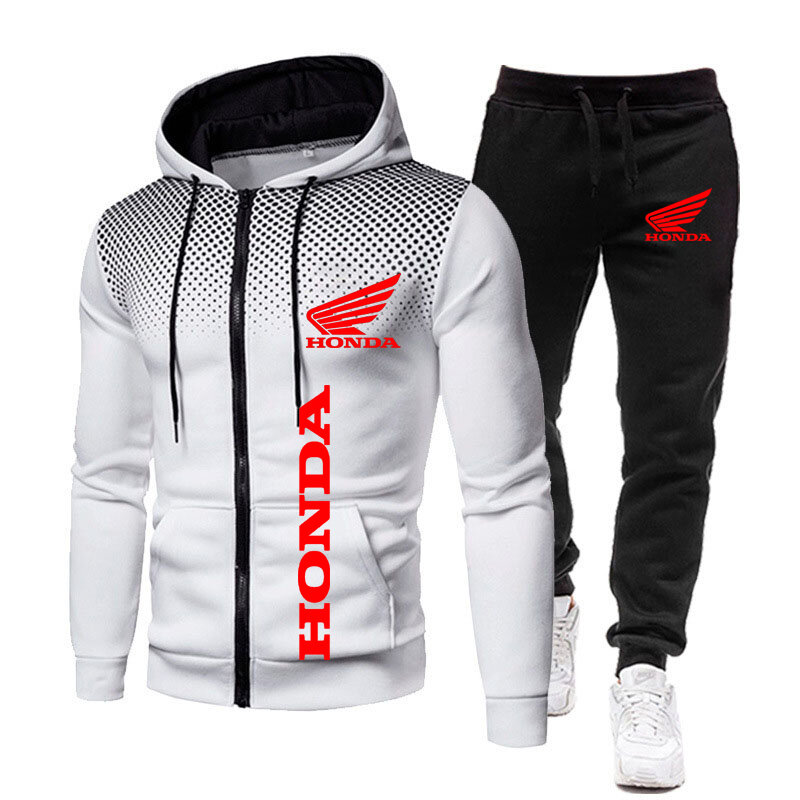 Set Hoodie Gambar Cetak Logo Honda Pria Musim Gugur/Dingin 2022 Kaus Hoodie Ritsleting Bulu dan Celana Track Pakaian Olahraga Pria