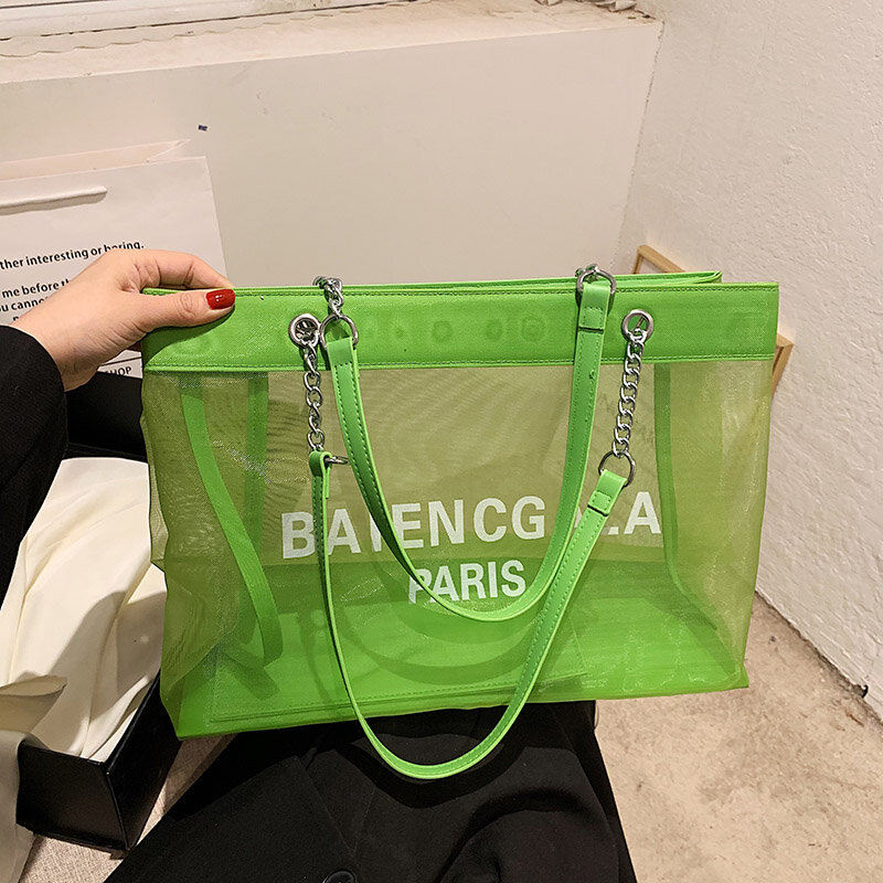 Женская Повседневная Сумка-тоут, 2 комплекта, пляжная сумка через плечо, вместительная летняя сетчатая женская сумка, дизайнерская сумка дл...