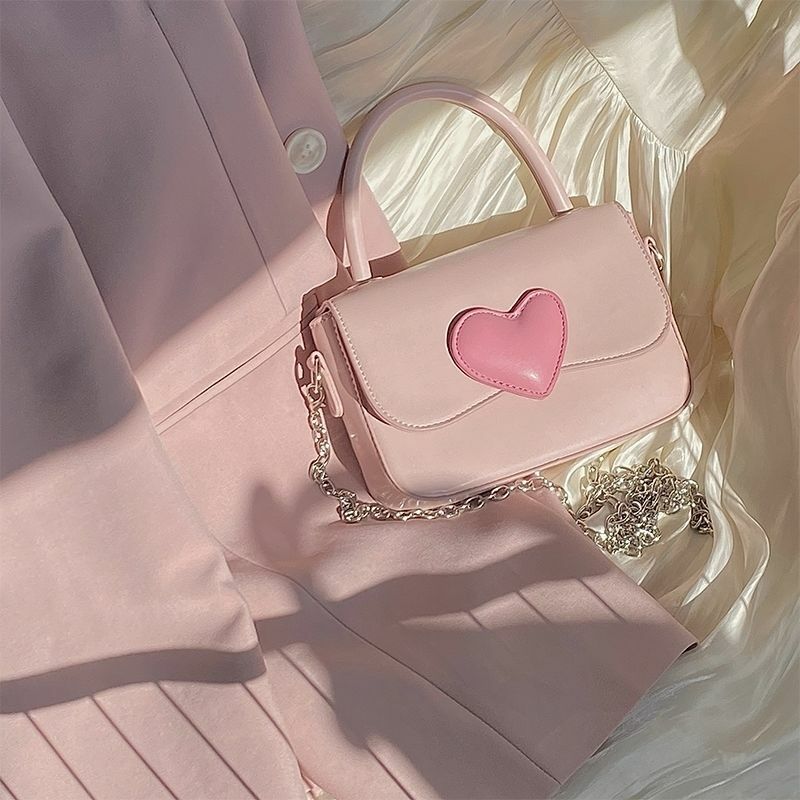 Xiuya-女の子のためのピンクのハンドバッグ,かわいい,愛,対照的な色,チェーン付きのフランスのファッション,女性のためのショルダーバッグ,2022