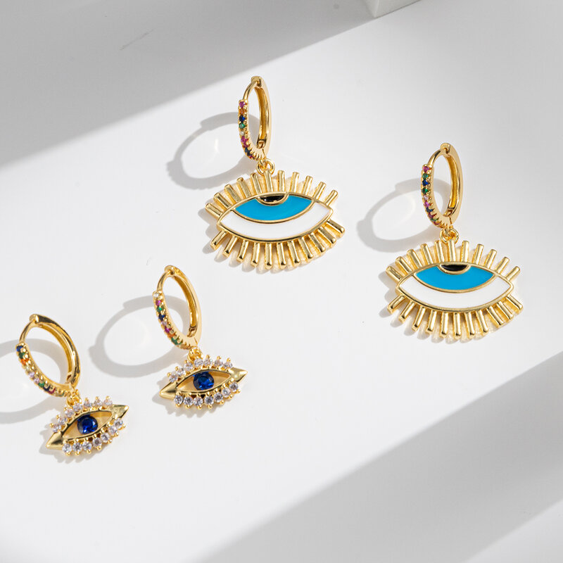 Modne produkty złe niebieskie oko małe zwisają obręcze krople kolczyki dla kobiet oko kolczyki w kolorze złota biżuteria dla kobiet Aretes