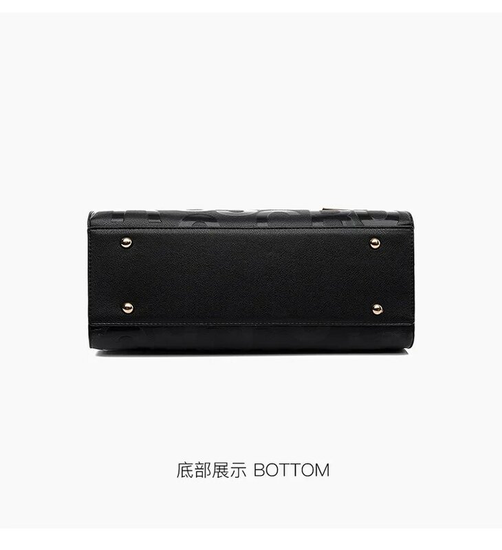 Bolso de mano con letras prensadas para mujer, bolsa de PU a la moda, para oficina y trabajo, cruzado, maletines de gran capacidad, color negro, 2022