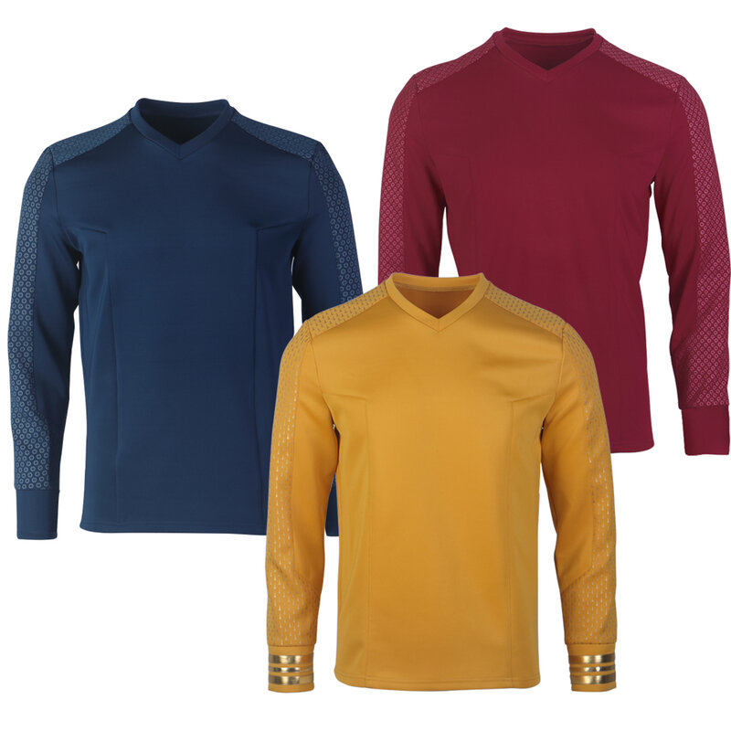 Gwiazda dziwne nowe światy Trek szczupak złote mundury gwiezdna flota czerwony niebieski Top koszule przebranie na karnawał Halloween ST akcesoria
