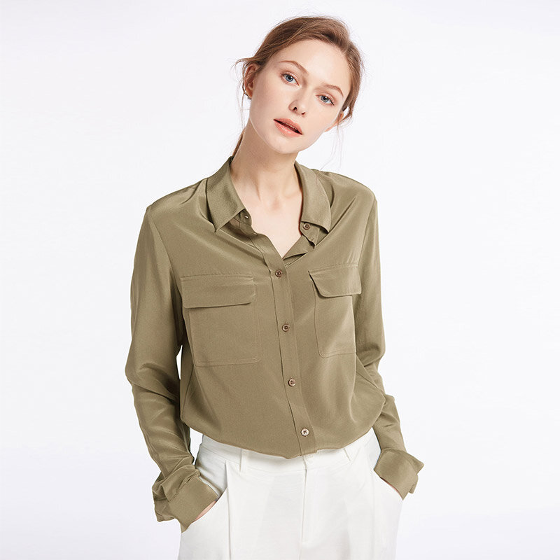 Camisa lisa de seda 100% de alta calidad para mujer, blusa elegante de manga larga China básica de 18mm, Top ligero resistente a las arrugas