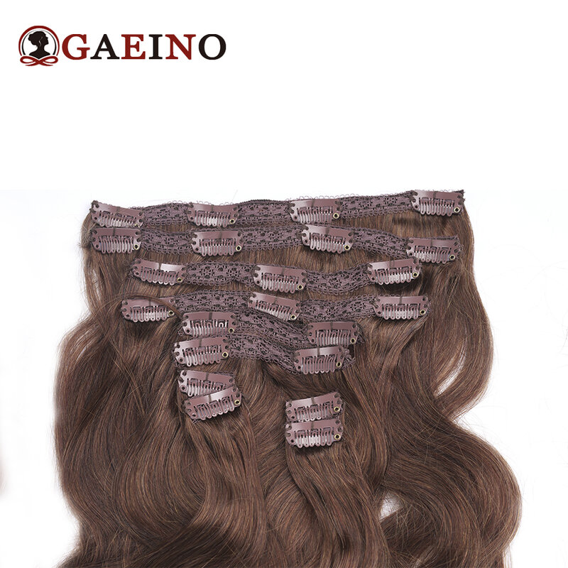 كليب في الشعر البشري ملحقات الجسم موجة 10 قطعة/المجموعة كامل رئيس مشبك شعر الإنسان على ملحقات للنساء الشعر البني الطبيعي
