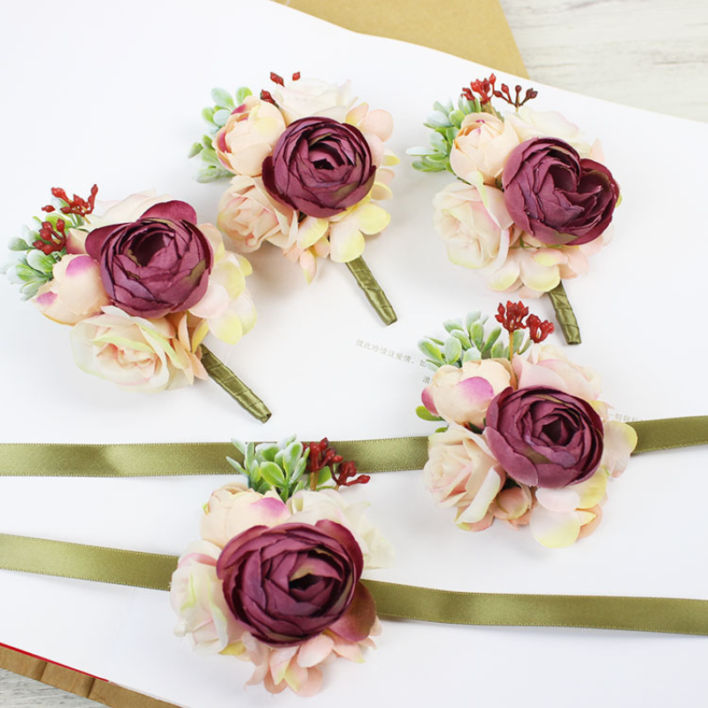 Baifumingi artificial Boutonniere Flowers corpetto da polso matrimonio damigella d'onore accessori da sposa