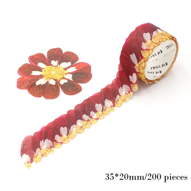 Cinta Washi de flores coloridas para álbum de recortes, papel de álbum de fotos, cinta adhesiva de papel (35*20mm, 200 unids/rollo)