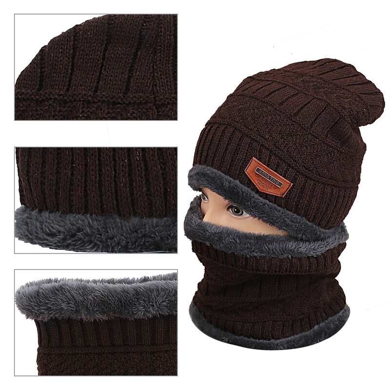 Зимние шапки, теплые шапки для мужчин, Коралловая флисовая вязаная Шапочка, шарф, теплый вязаный берет, женская шапка, Балаклава кепка, женские шапки