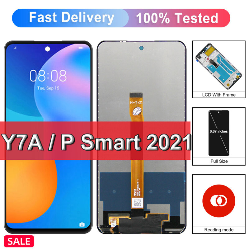 6.67 ''oryginalny wyświetlacz Huawei P Smart 2021 z ramką, montaż Digitizer z ekranem dotykowym, PPA-LX3 Y7A, LX1, ekran LX2 X10lite