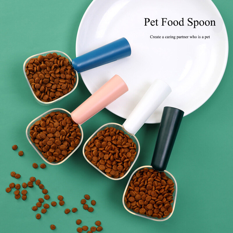 New Dog Cat Oval Food Universal Spoon Transparent Side Scale Bag Clip Shovel Pet Supplies ABS Handle with Clip 250ML Capacity
