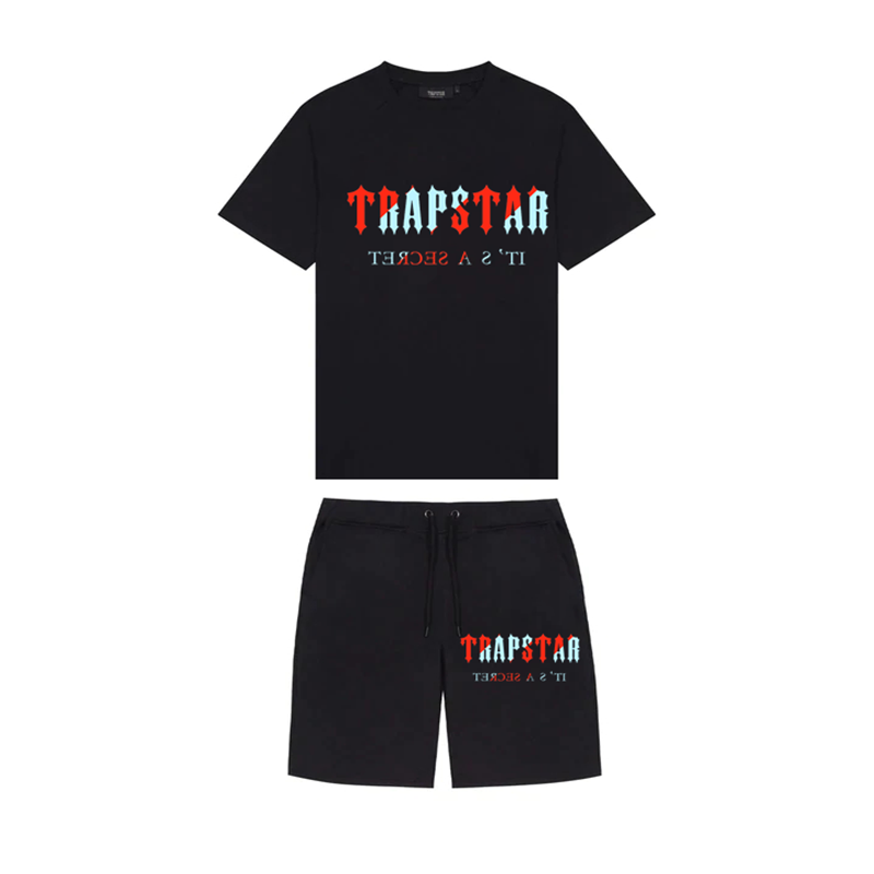 TRAPSTAR Men's Fashion Short Sleeve T-shirt Tracksuit Sets Harajuku Tops Tee Funny Hip Hop Color T Shirt+Beach Casual Shorts Set
