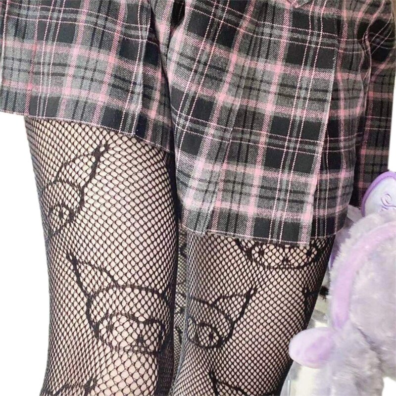 Pantimedias de seda negras para mujer, medias hasta la rodilla, Sexy, con estampado de gatito, club nocturno
