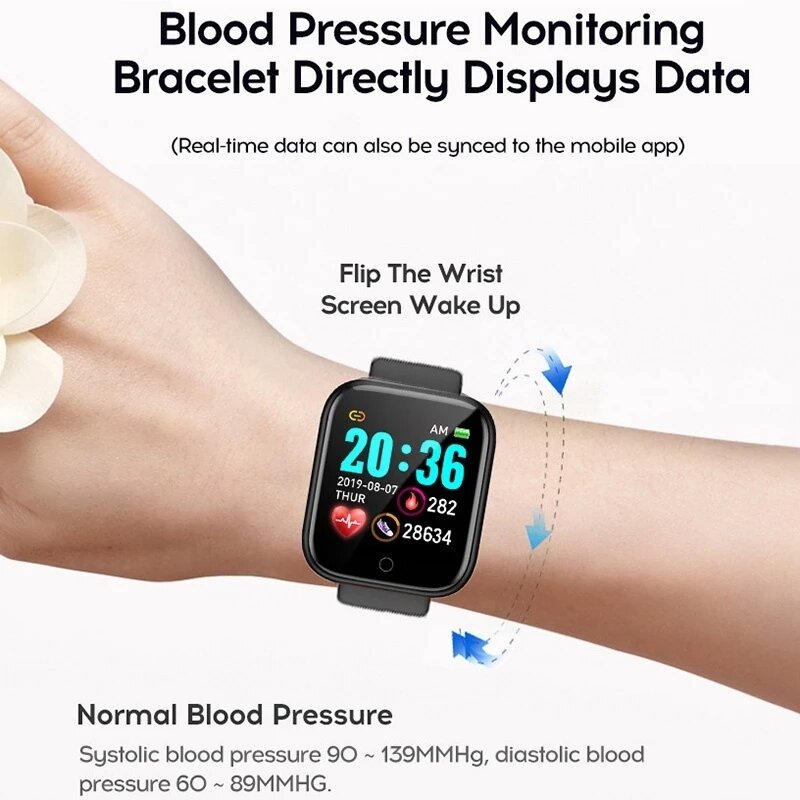 Xiaomi Huawei Y68用のコネクテッドウォッチ,男性と女性用のスポーツリストバンド,心拍数と血圧モニター付き