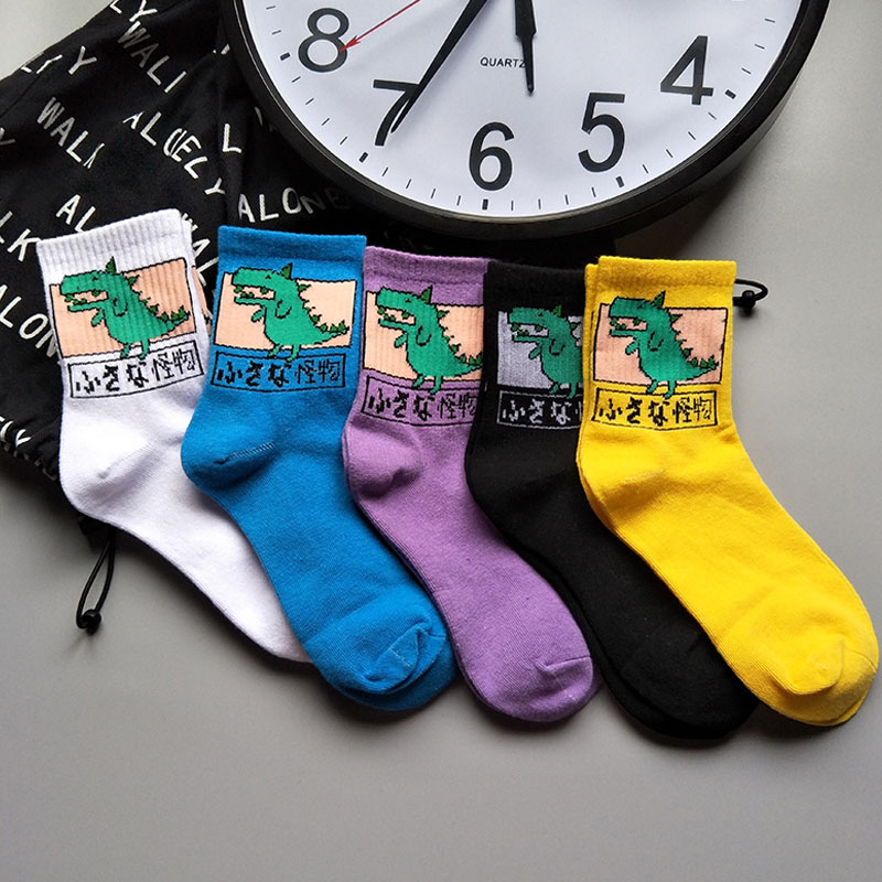 New Fashion Harajuku Women Girls Hip Hop Long Socks Cute Animal Dinosaur Socks For Ladies Funny Japan Cartoon Socks